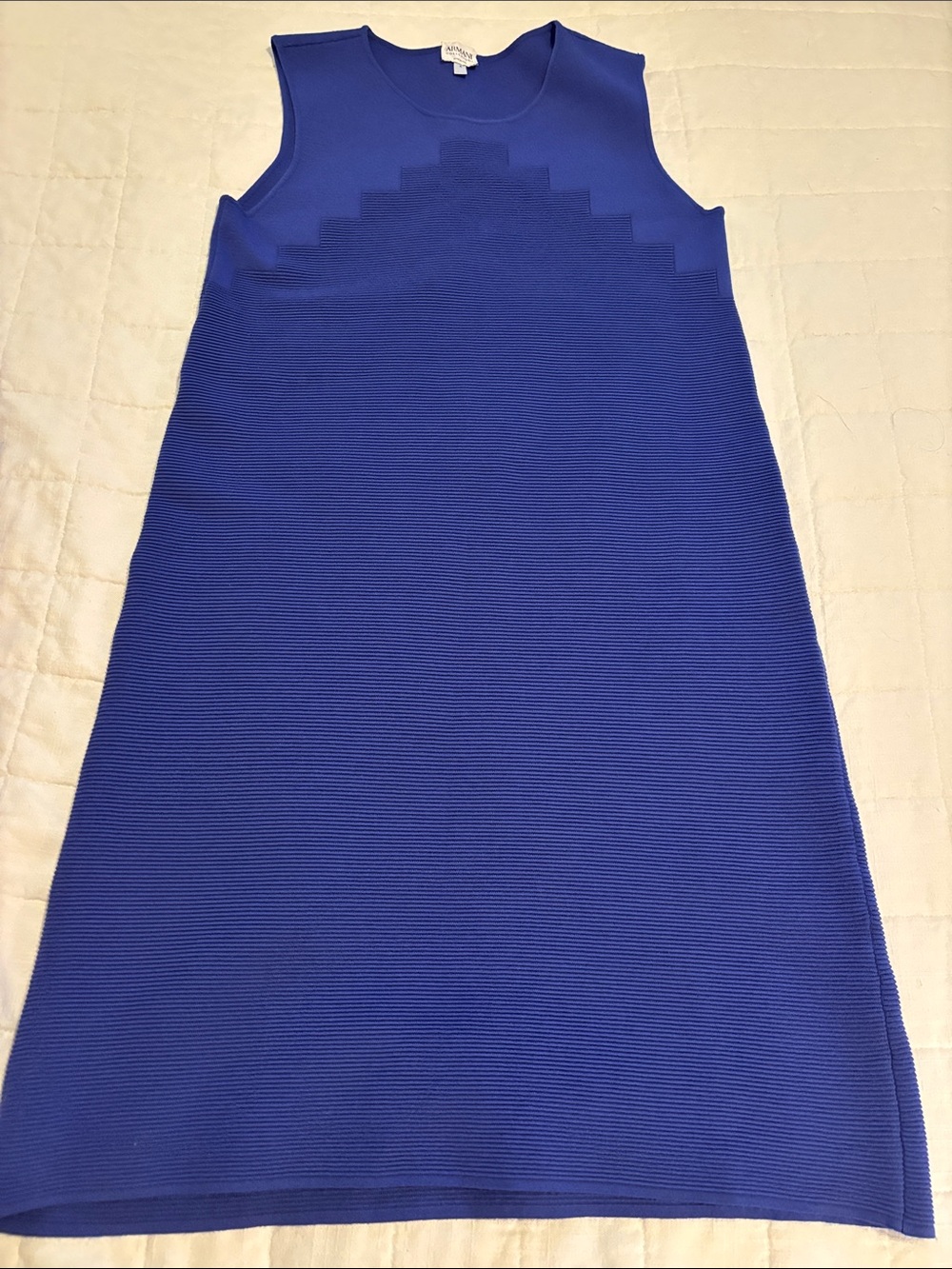 Armani Collezioni Cobalt Blue Textured Knit A-Line Dress